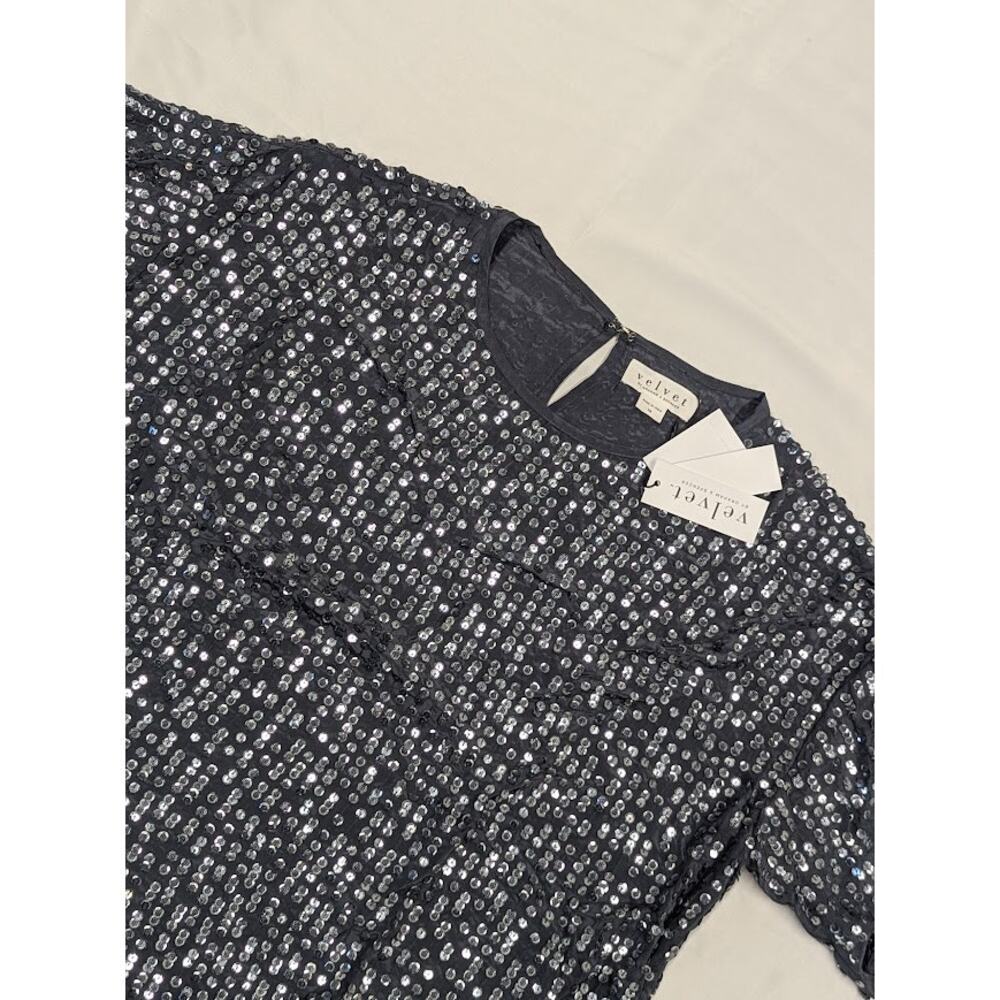 NWT Velvet By Graham & Spencer For Anthropologie Size M Gunmetal Sequin Blouse